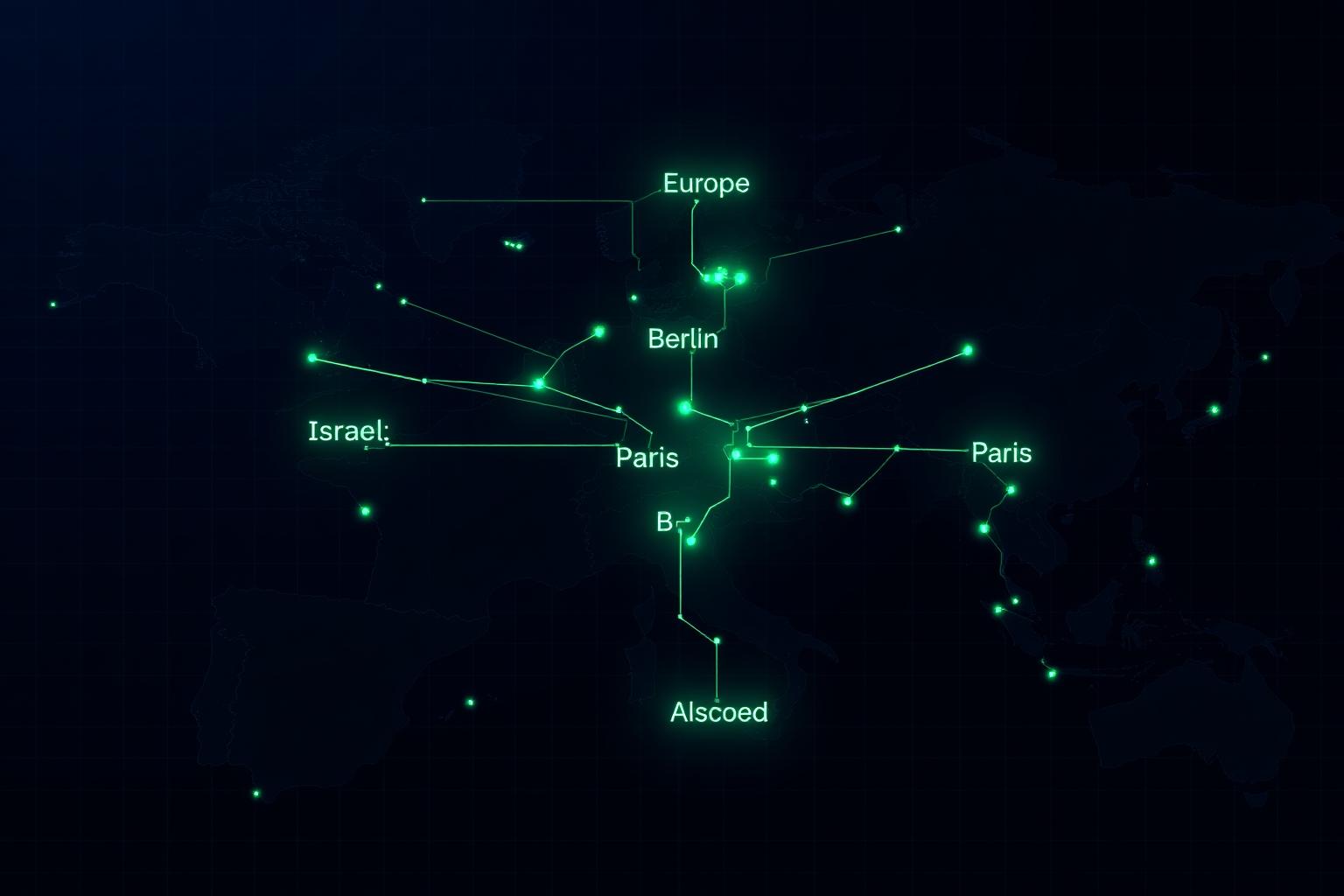 Map showing connections from Israel to European tech hubs